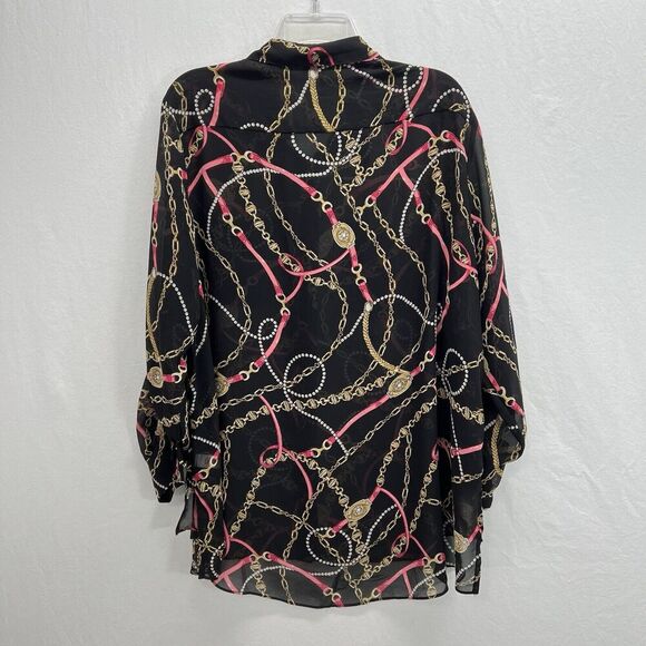 CATO Tunic Women 18/20W Chain Link Print Black Equestrian Roll Tab Sleeves - Picture 8 of 10